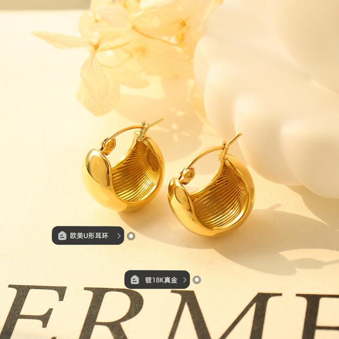 Round Ball Glossy Elegant Simple Noble Stainless Steel Women's Earrings Gift