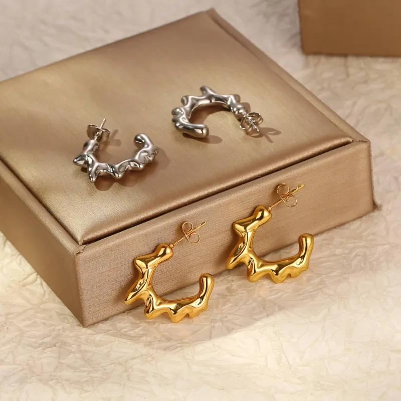 Wholesale High-Grade Irregular Personality Stainless Steel Simple 18K Gold Plated Women's Fashion Hoop Earrings