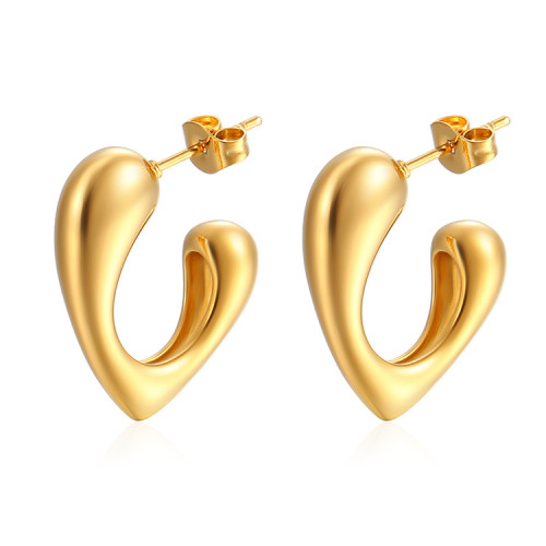 Ins18k Gold Stainless Steel Hollow Heart-Shaped Non-Fading Niche All-Match Hoop Earrings