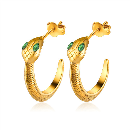 Retro Women's Personalized Snake Earrings Trend 18K Plated Creative Stainless Steel Hoop Earrings