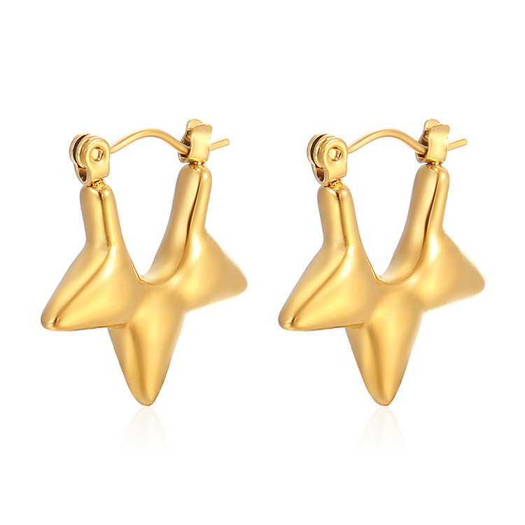 Glossy Five-Pointed Star Exquisite Three-Dimensional Simple Gold-Plated Stainless Steel Star Earrings for Women