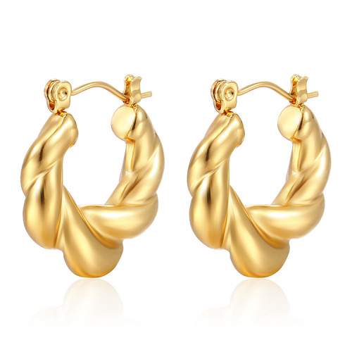 Korean Jewelry Elegant Twist Women's Stainless Steel Premium Luxury Hoop Earring