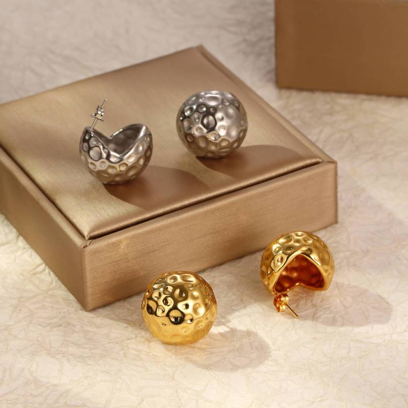 Gold Color Stainless Steel  Ball Stud Earrings for Women Jewelry  Anti Allergy Metal Beads Ear Gift Accessories