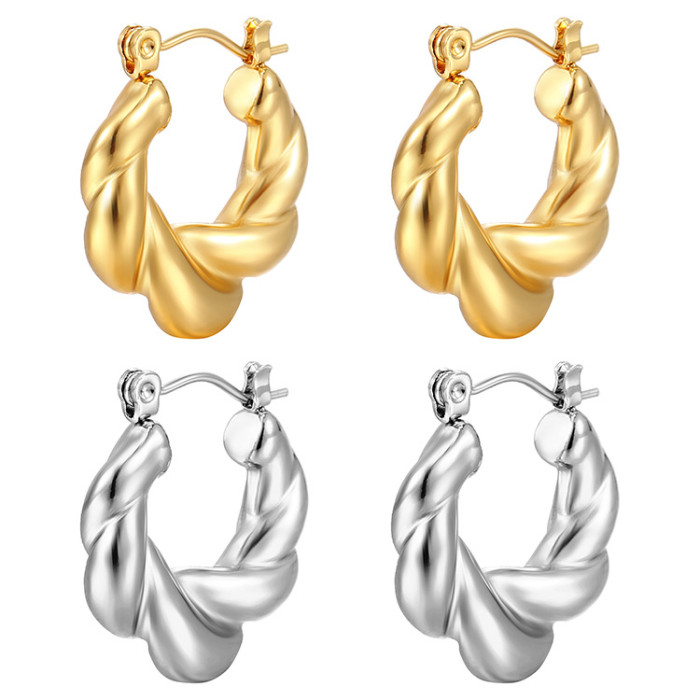 Korean Jewelry Elegant Twist Women's Stainless Steel Premium Luxury Hoop Earring
