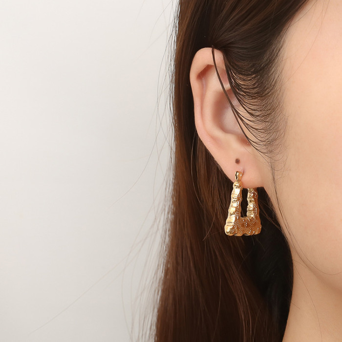 Stainless Steel  Earrings for Women Gold Plated Luxury Hoop Elegant Fashion Jewelry Wedding Gift