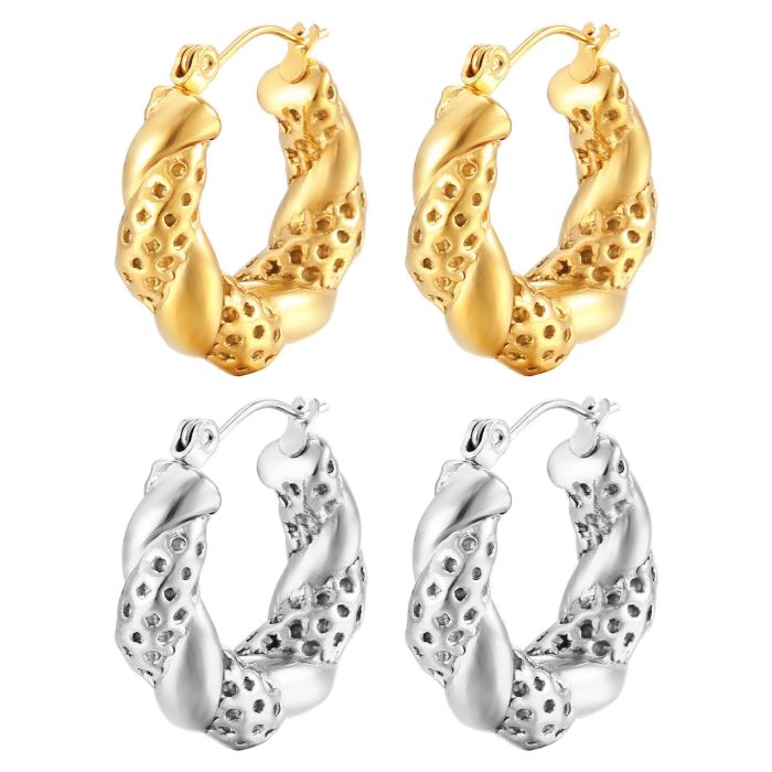 Chunky Gold Color Stainless Steel Hoops for Women  Circle Round Huggie Earrings Punk Luxury Jewelry Not Fade