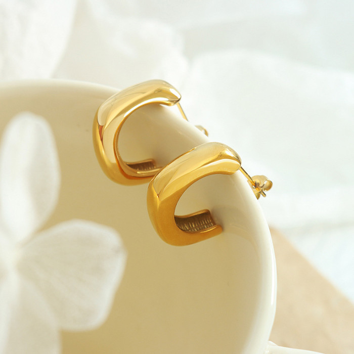 Stainless Steel Irregular Fashion 18K Gold Women's Temperament Hoop Earrings Aretes De Mujer