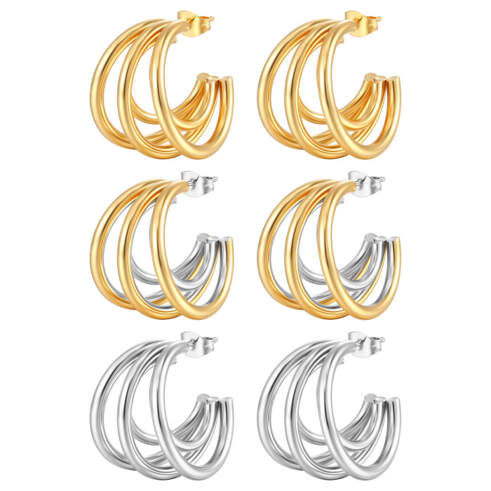 Wholesale Stainless Steel Multilayer High-Grade 18K Gold Earrings Jewelry for Women Gift
