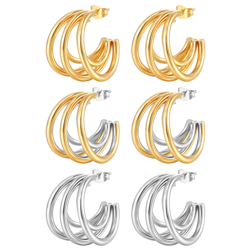 Wholesale Stainless Steel Multilayer High-Grade 18K Gold Earrings Jewelry for Women Gift