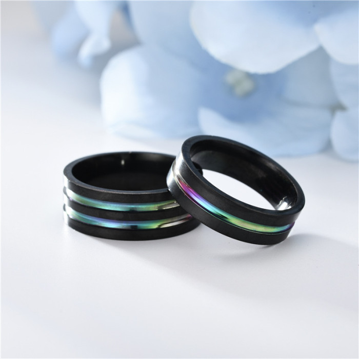 Black Color Two-Tone Ring Fashion Stainless Steel Couple Ring
