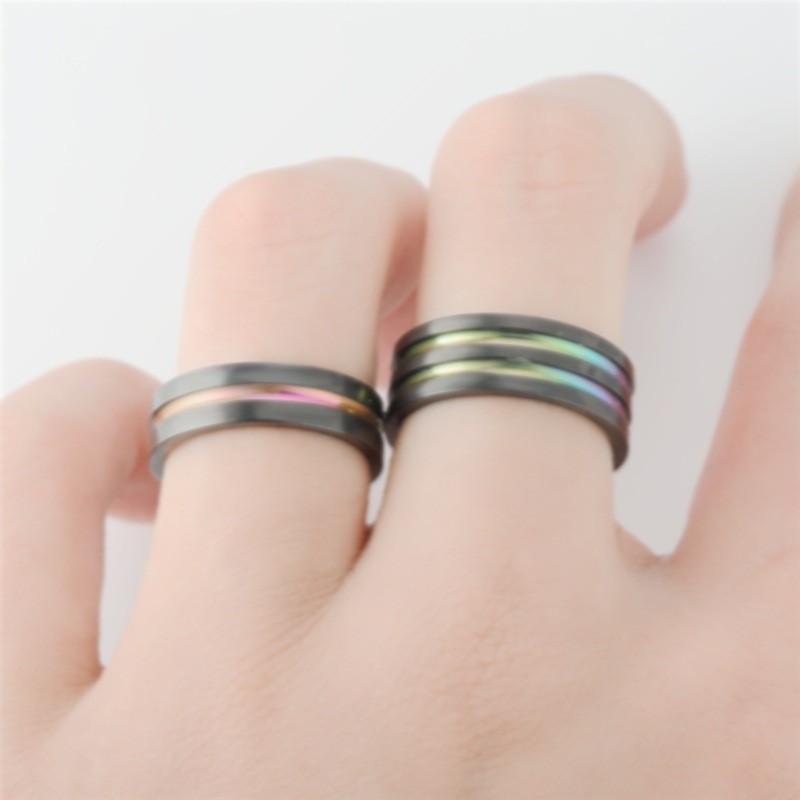 Black Color Two-Tone Ring Fashion Stainless Steel Couple Ring