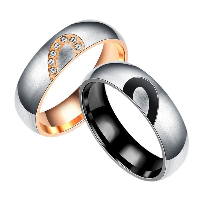 Titanium Steel Couple Ring Fashion Diamond-Studded Ring Women