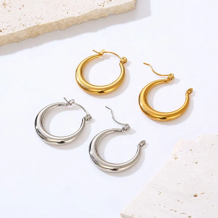 Vintage Round Stainless Steel Hoop Earrings for Women Geometric Earring 2024 Trending Statement Ear Jewelry Christmas Gift