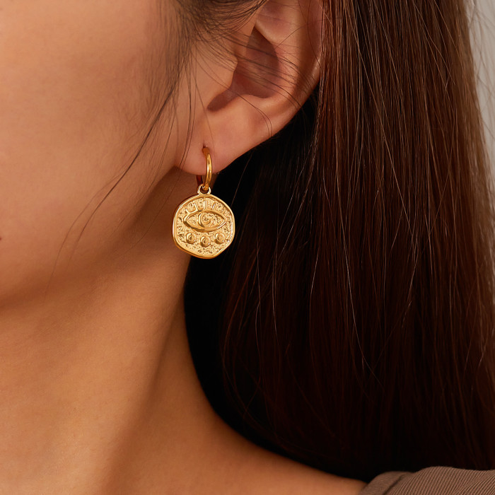 Fashion Special-Interest Design Stainless Steel Geometric Moon Eye Earrings Simple Earrings for Women
