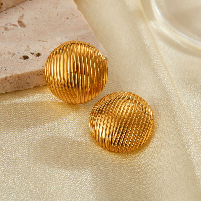 Retro Fashion Stainless Steel Striped Gold Plated Earrings