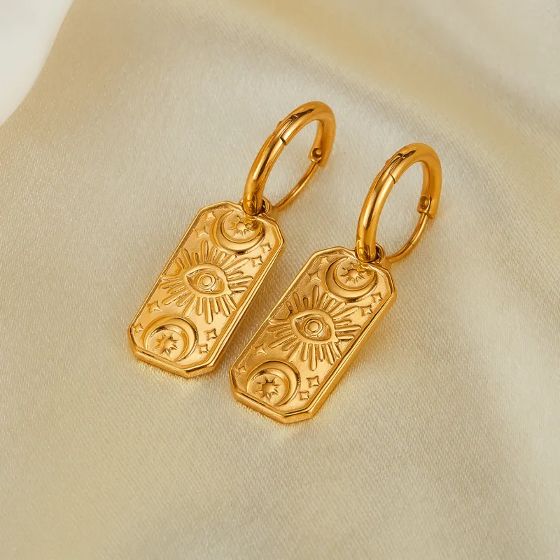Fashion Retro High-Grade Gold-Plated Stainless Steel Geometric Moon Eye Earrings