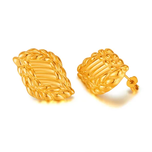 Fashion Retro Stainless Steel Geometric Ear Studs Simple Graceful Gold Plated Earrings for Women