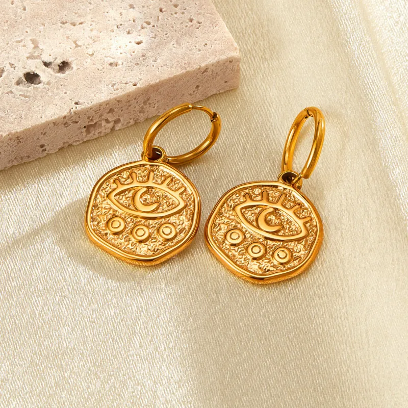 Fashion Special-Interest Design Stainless Steel Geometric Moon Eye Earrings Simple Earrings for Women