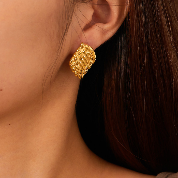 Fashion Retro Stainless Steel Geometric Ear Studs Simple Graceful Gold Plated Earrings for Women