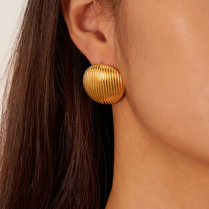 Retro Fashion Stainless Steel Striped Gold Plated Earrings