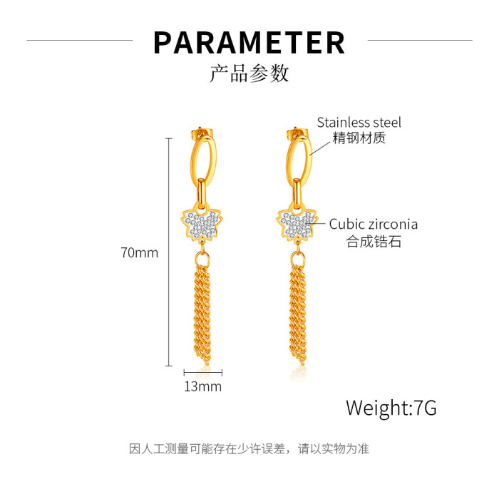 Fashion Ol Retro New Chinese Temperament Stainless Steel Gold Plated Long Fringe Earrings