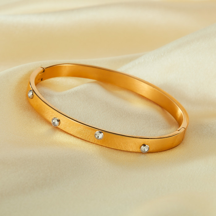 Fashion Special-Interest Simple Graceful Stainless Steel Inlaid Zircon Gold Plated Bracelet