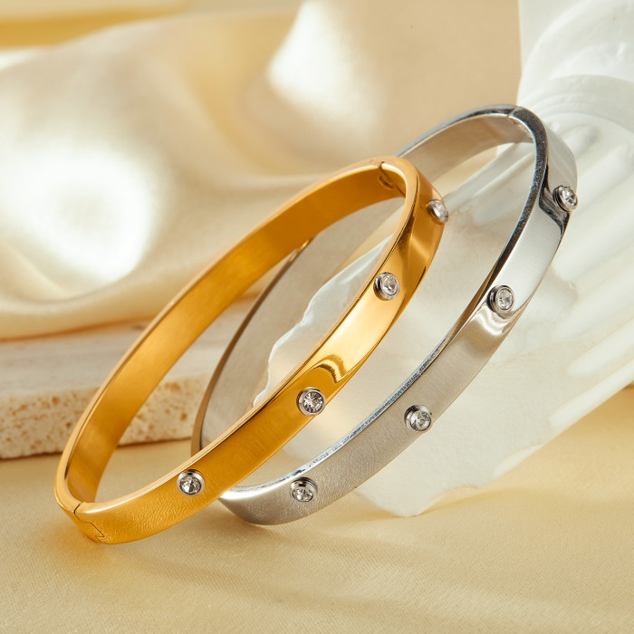 Fashion Special-Interest Simple Graceful Stainless Steel Inlaid Zircon Gold Plated Bracelet