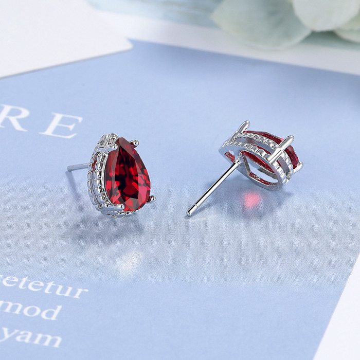 Zircon Stud Earrings Women's Water Drop Simple Earrings