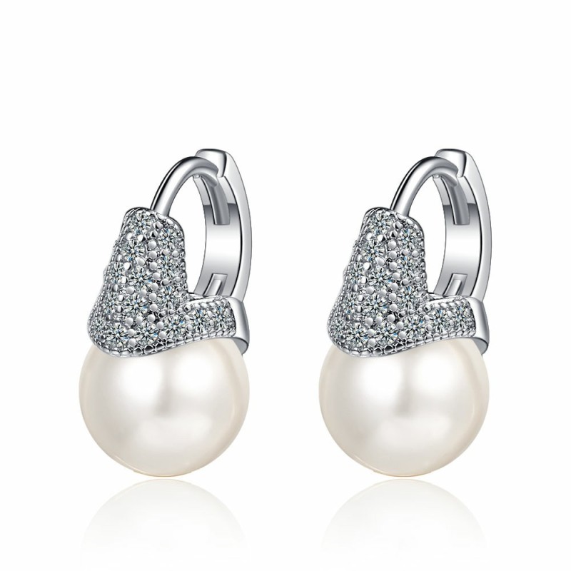 Retro Shining Diamond Zircon Large Pearl Earrings
