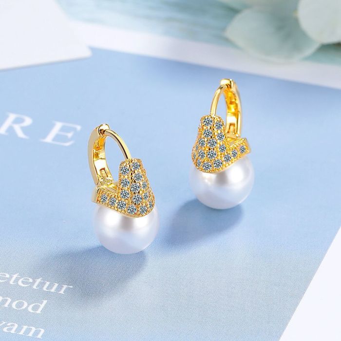 Retro Shining Diamond Zircon Large Pearl Earrings