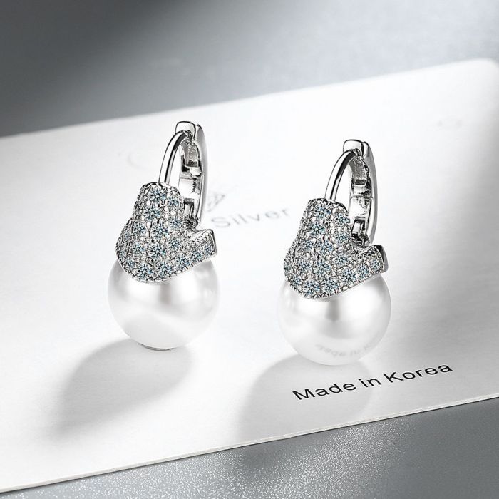 Retro Shining Diamond Zircon Large Pearl Earrings