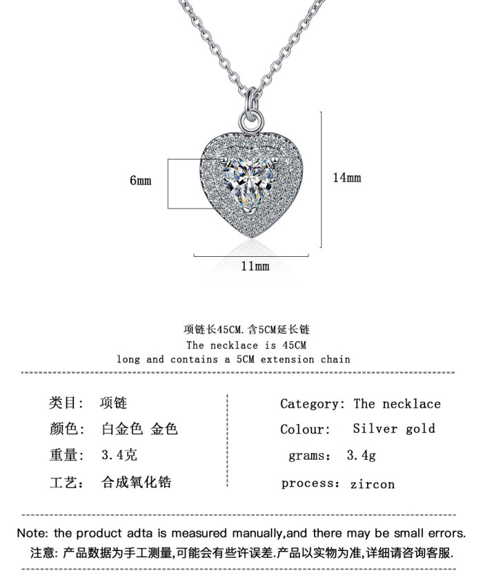 Zircon Full Diamond Heart-Shaped Necklace