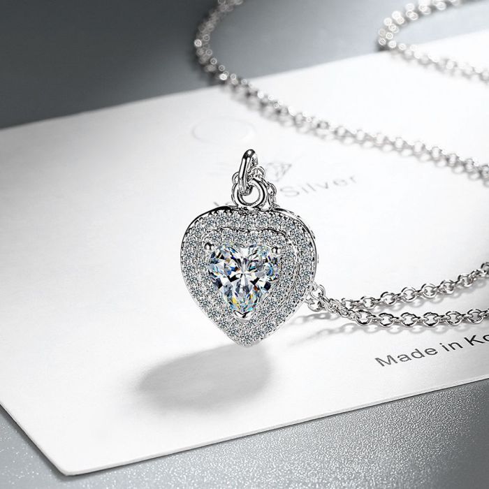 Zircon Fully Stone-Set Heart-Shaped Necklace 623