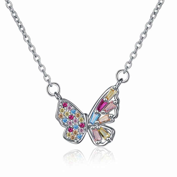 Colorful Zircon Butterfly Necklace Fashion Simple