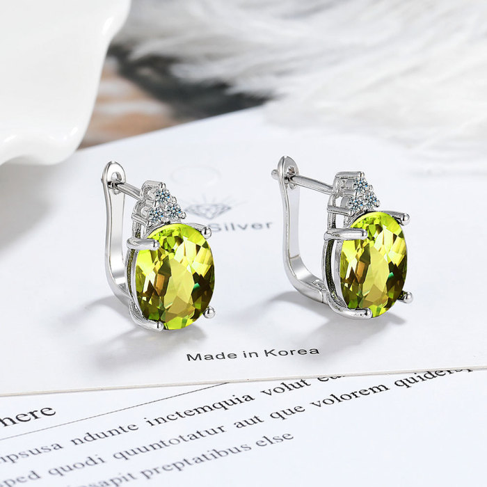 High-Grade Inlaid Egg-Shaped Zircon  Earrings