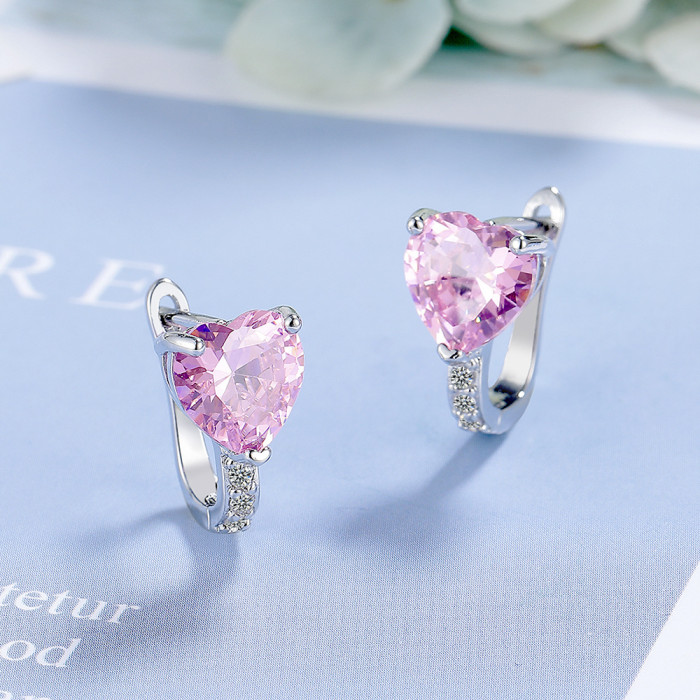 Love Heart Earrings Women's Korean-Style Rhinestone Zircon Earrings