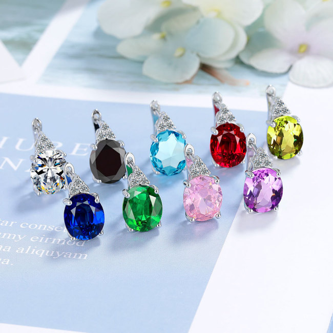 High-Grade Inlaid Egg-Shaped Zircon  Earrings