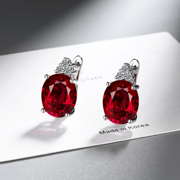 High-Grade Inlaid Egg-Shaped Zircon  Earrings