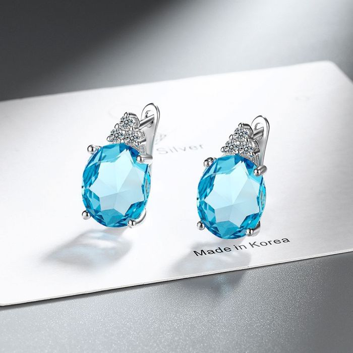 High-Grade Inlaid Egg-Shaped Zircon  Earrings