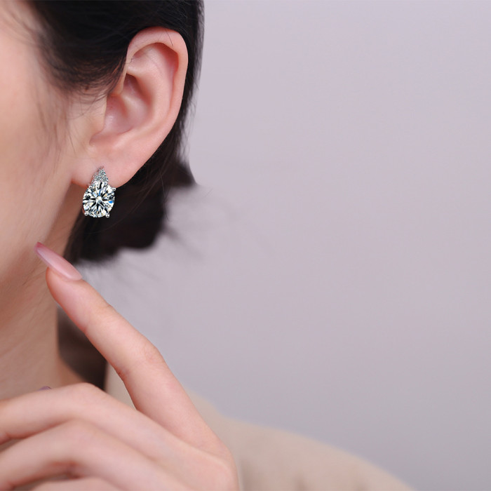 High-Grade Inlaid Egg-Shaped Zircon  Earrings