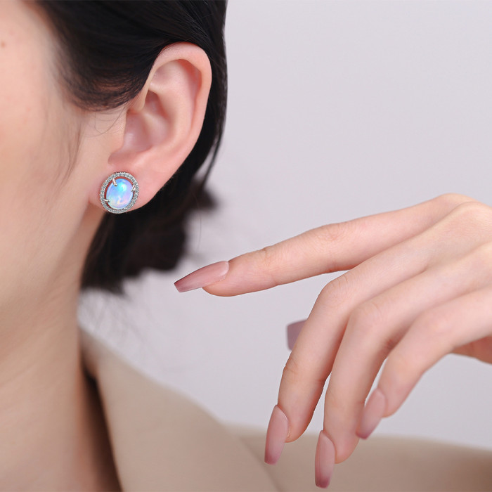 Opal Inlaid Ear Studs Women