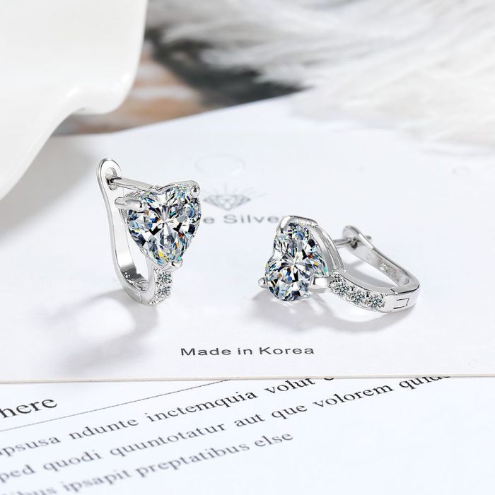 Love Heart Earrings Women's Korean-Style Rhinestone Zircon Earrings