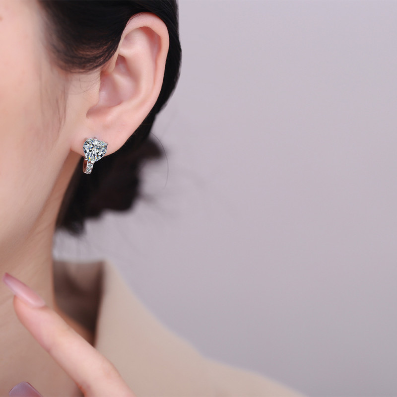 Love Heart Earrings Women's Korean-Style Rhinestone Zircon Earrings
