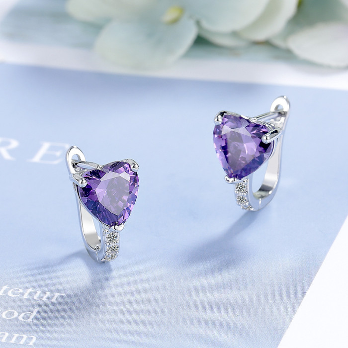 Love Heart Earrings Women's Korean-Style Rhinestone Zircon Earrings