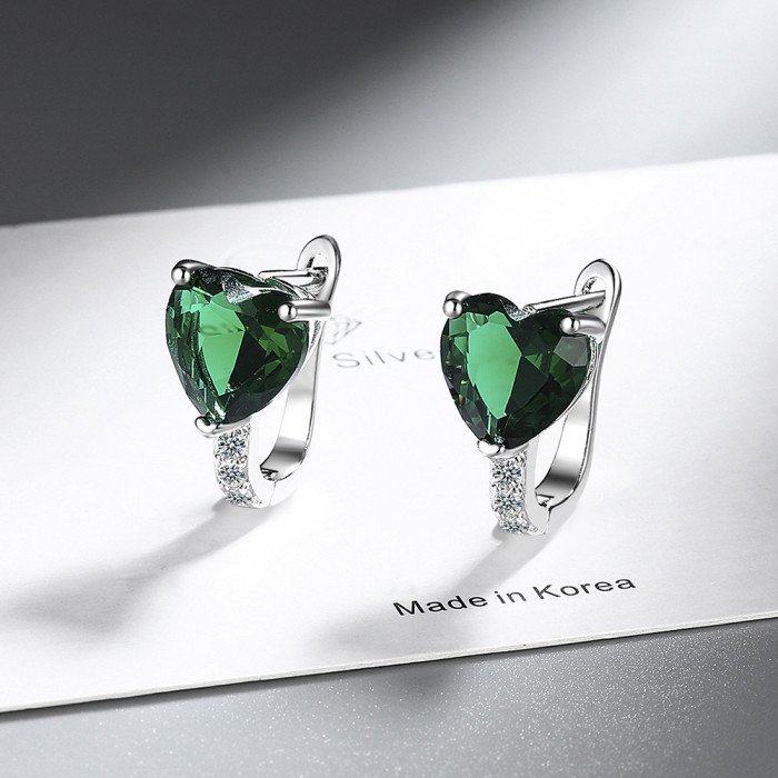 Love Heart Earrings Women's Korean-Style Rhinestone Zircon Earrings
