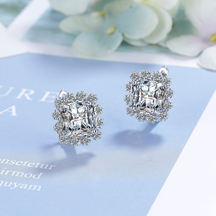 Elegant High-Grade Super Shiny Square Zircon Stud Earrings