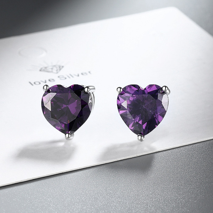 Heart-Shaped Stud Earrings Elegant Heart Zircon Stud Earrings