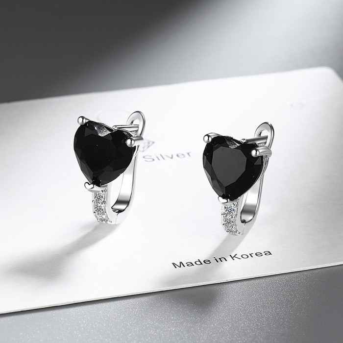 Love Heart Earrings Women's Korean-Style Rhinestone Zircon Earrings