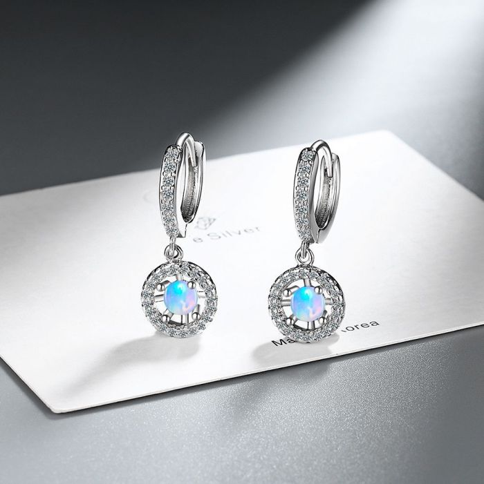 Opal Stud Earrings Inlaid Zircon Temperament Earrings