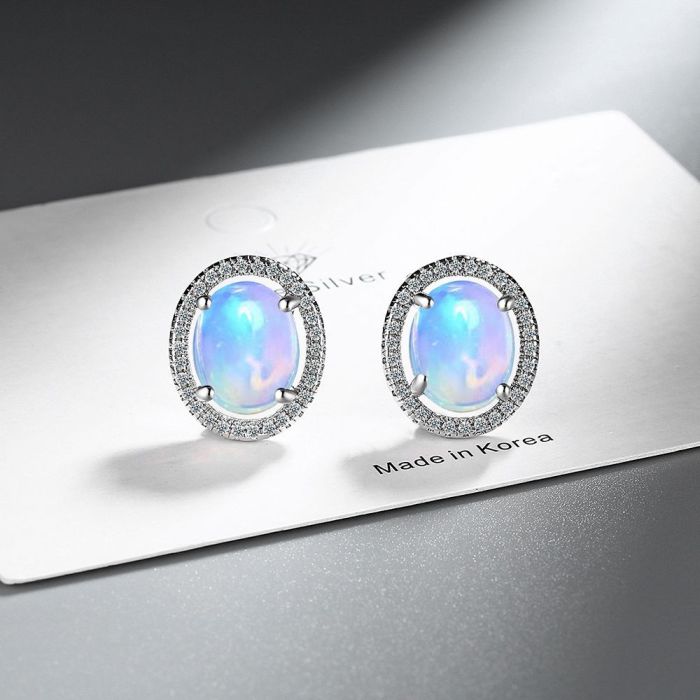Opal Inlaid Ear Studs Women